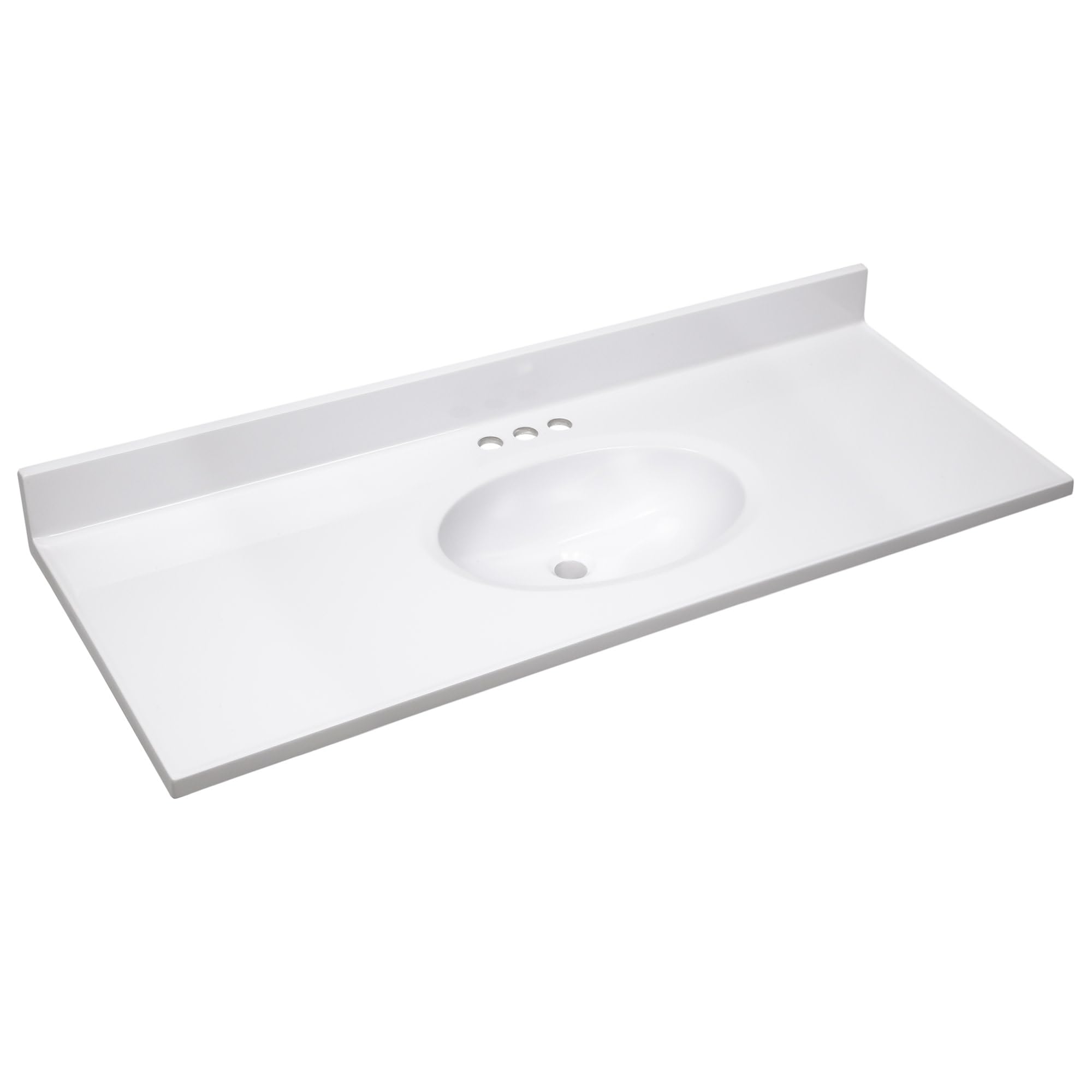 Design House Cultured Marble Vanity Top, 49 in W x 19 in D, Integrated 4 in Centerset Oval Sink &amp; Backsplash, Solid White, 586214