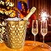 BARsics 5-Quart Metal Golden Champagne Bucket, Hammered Mirror Finish Stainless Steel Ice Bucket for Party, Wedding, Banquet (Gold)