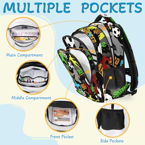 Soccer Backpack for Kids,School Bookbag Large Capacity Adjustable Bookbag Durable Lighting Multi Pockets School Bag Daypack Travel (Soccer-2)2