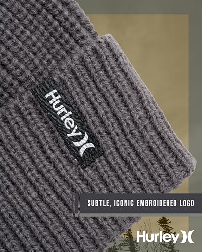 Image of Hurley Men's Cuffed Beanie - Classic Midweight Loose Knitted Winter Hat for Men