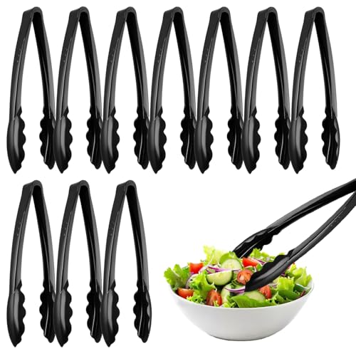 Acidea 9-Zoll Grillzange Kunststoff, 10 Stück schwarze wiederverwendbare oder Einwegzange, Küche Party Essen Buffet Vorspeisen Barbecue Event Salatzange Utensilien Set zum Essen