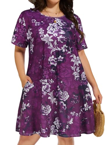 Image of elescat Plus Size Summer Dresses for Women Casual Short Sleeve Pockets Loose Oversized T Shirt Sundress 2026