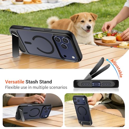 Image of SUPFINE Magnetic for iPhone 17 Pro Case Translucent Matte Phone Cover | (Built-in Invisible Kickstand)(Compatible with MagSafe)(Military Grade Drop Protection) Black