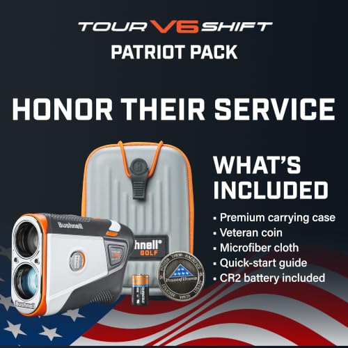 Image of Bushnell Golf Tour V6 Shift Laser Rangefinder with Slope Compensation, 1300-Yard Range, Flag Lock Vibration, Magnetic Cart Mount, 6X Magnification, Waterproof - Tournament Legal