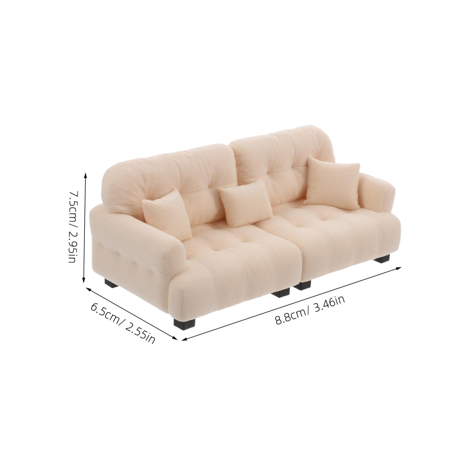 SUPVOX Scale Small Doll Couch for Living Decor Cream Plush Mini Furniture for Dollhouse Accessories and Roleplay Fun - Image 2