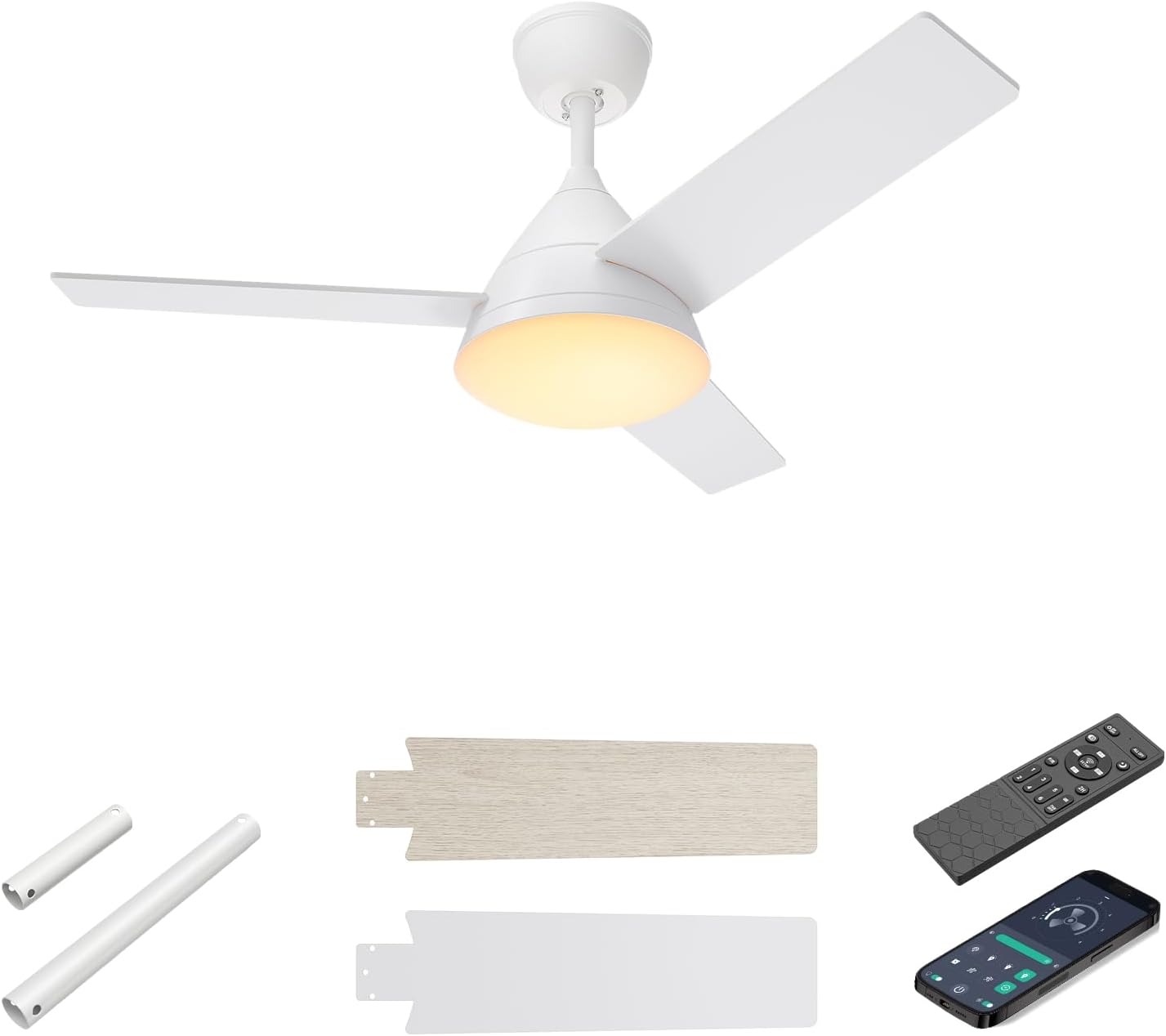 Ceiling Fans with 3CCT Dimmable LED Lights| 42 Inch Ceiling Fan with Quiet Reversible DC Motor| 6 Speed Wind Light Bulb Fan for Bedroom Living Room Kitchen Indoor Outdoor