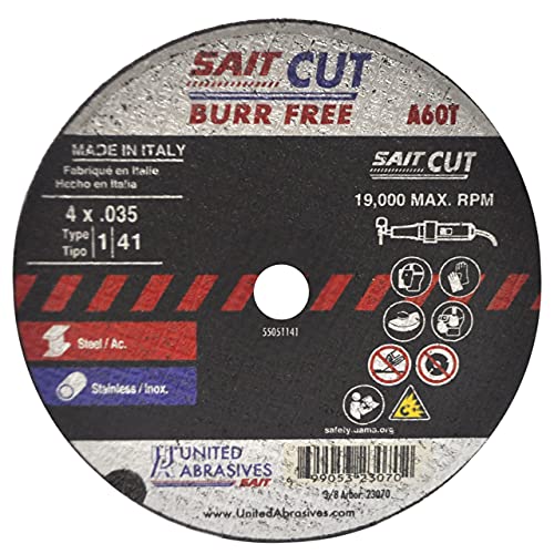 United Abrasives SAIT 23070 4X.035x3/8 A60T Burr Free Thin High Speed Cut-off Wheels, 100 pack