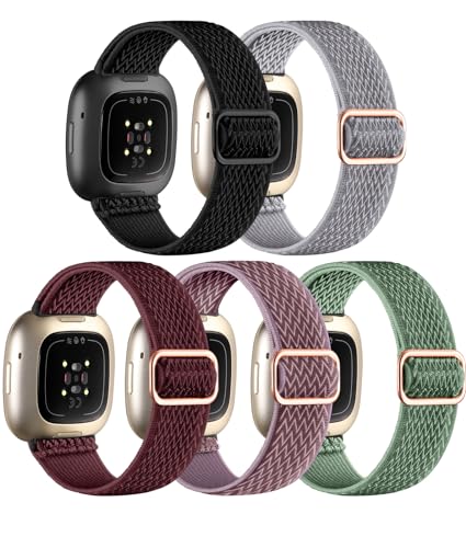 Adorve Compatible with Fitbit Versa 3/Fitbit Versa 4 /Fitbit Sense/Sense 2 Bands for Women Men, Adjustable Stretchy Solo Loop Elastic Nylon Sport Strap for SmartWatch Replacement