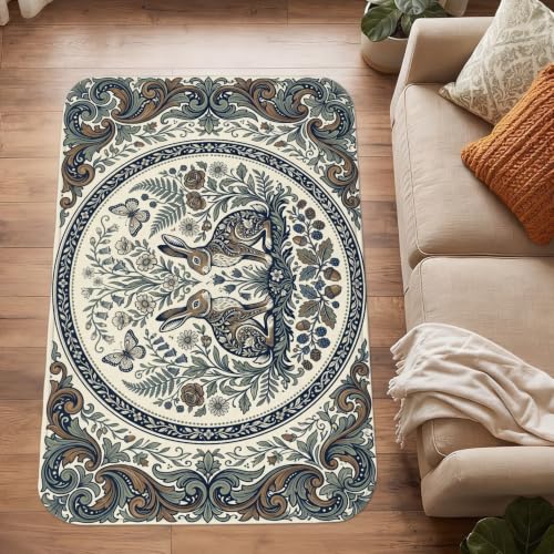 Alfombra de conejo azul marino rectangular antideslizante de primavera lavandería y baño 5