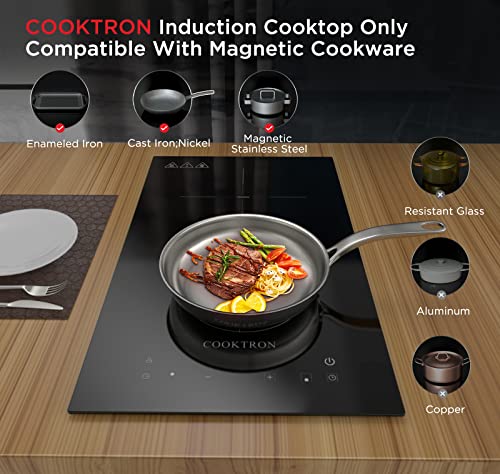 Electric Induction Cooktop,Cooktron Built-In Electric Stovetop With 10 Power Levels, 3300W,Child Lock, Timer, Touch Control, 2 Burner Induction, Pause Function, 220-240V,Hard Wire(No Plug) #TOP5