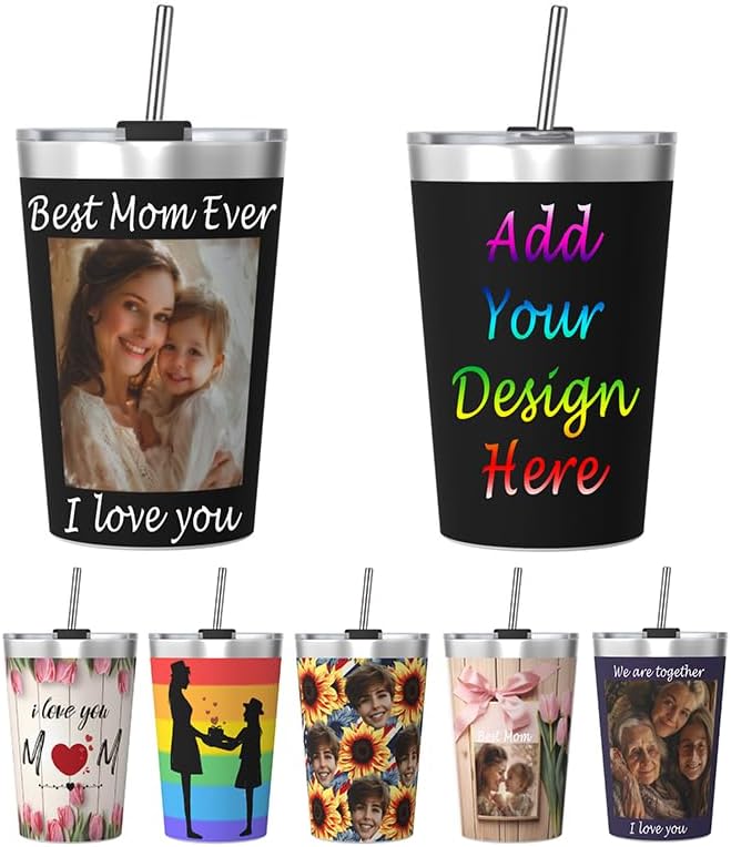 Dewoofly Custom Personalized Insulated Tumbler 12 OZ, Design Photo Wishes Logo Stainless Steel Coffee Mug Cup with Lid and Straw for Men Women Gifts
