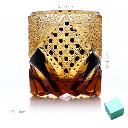 JINZHI Edo Kiriko Luxurious Crystal Amber Glassware Black Unique Glass Hand Cut 10 OZ Gift Box Packaging for Whisky Cocktail Quality Gift