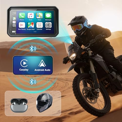 Image of YZW 6 inch Wireless Motorcycle Carplay with Android Auto, Waterproof GPS Nevigation System Screen for Motorbike, Music Sharing,Vioce Control,Light Sensor, BT,Anti-Theft Design Quick-Release Magnetic Mount