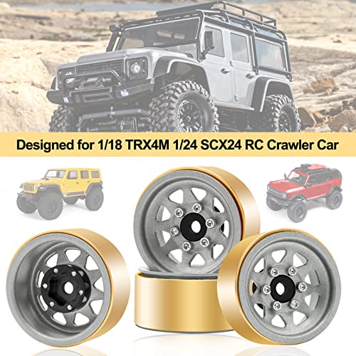 Image of OGRC 1.0 RC Wheel Rims with Brass Rings Deep Dish Wheel Rims 1.0 Beadlock Wheels for 1 /18 TRX4M 1 /24 SCX24 C10 JLU Deadbolt Gladiator Bronco Crawler Car (Grey)