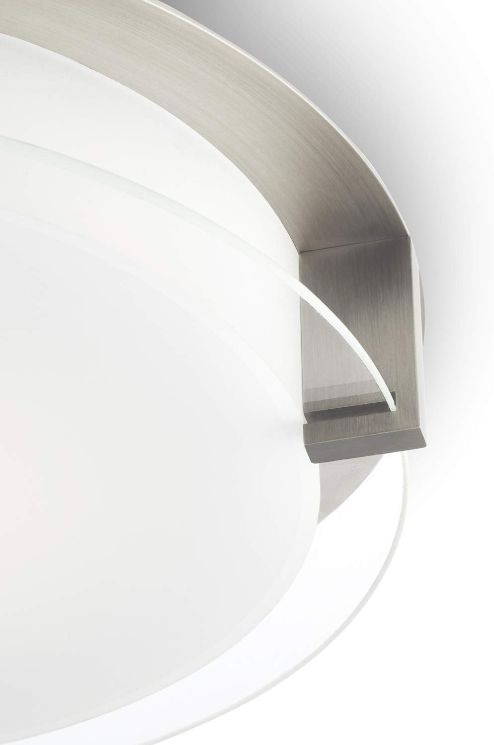 Super Deal Product LED Glass Metal Flush Mount - Round Satin Nickel Ceiling Light - 12 Inch, Dimmable, Damp Located, Contemporary Vanity, Bathroom, Bedroom, Kitchen and Living Room Fixture - Atlas Collection by Brooklyn