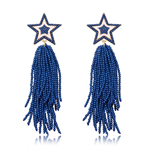 Star Earrings Dangling for Women Beaded Star Tassel Drop Earrings Handmade Statement Bohemian Waterfall Earrings Party Concert Costume Accessory Gift