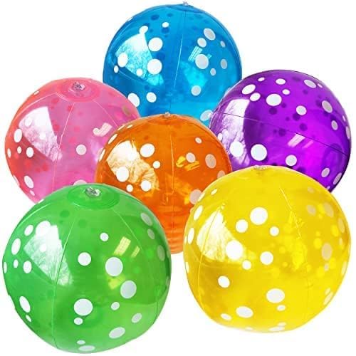 Beach Balls Neon Color Polka Dots Beach Balls for Kids & Adults 6 Beach Balls in 6 Colors Inflatable Beach Ball 9-inch (6 Pack)