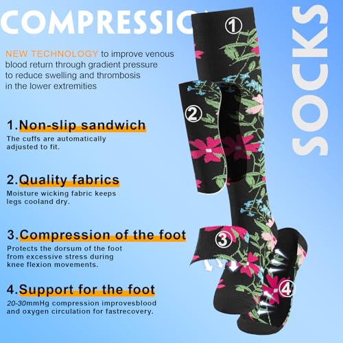 Image of bropite Compression Socks 20-30 mmHg, 6 Pairs Knee-High for Running, Nurse&Travel
