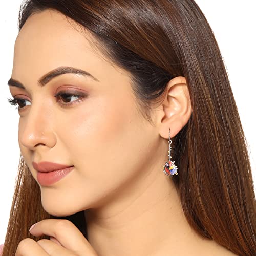 Women's Multicolor Enamel Print Drop Earrings, Birthday Gift