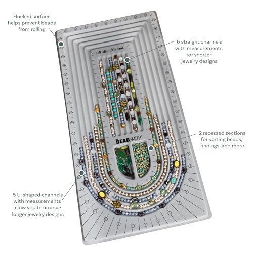 Image of The Beadsmith Bead Board, Grey Flocked | 5 U-Shape and 6 Straight Channels, 10 x 20.5 inches, Design Boards for Creating Bracelets, Necklaces and More