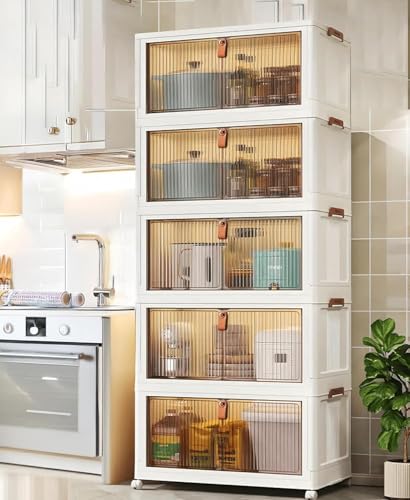 Image of YASONIC π± π§πΆπ²πΏ Foldable Plastic Rack for Storage /Kitchen Cupboard /Versatile and Sturdy Wardrobe for Clothes /Multipurpose Storage Organizer /Closet for Bedroom /Living Room /Laundry Room (Beige)