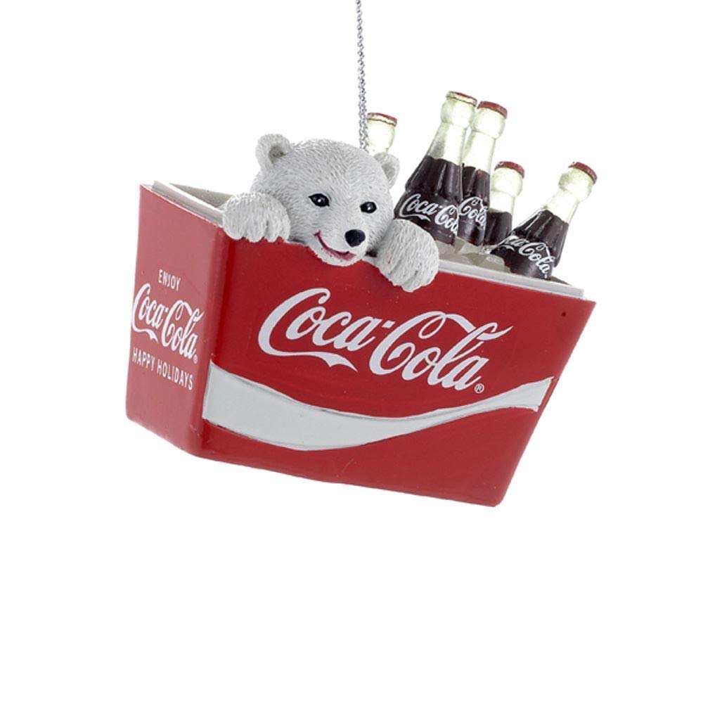 Kurt Adler Ornamento Natale Coca-Cola - Orso Bianco Con Sciarpa Rossa Su Cooler Rosso (7,6 Cm) - 2