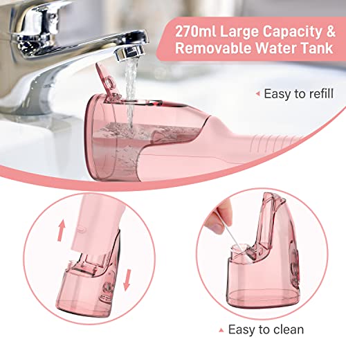 Sejoy Munddusche Kabellos Elektrische, Water Flosser Zahndusche IPX7 Wasserdicht 270ML Tragbar Oral Irrigator USB Aufladen Zahnreiniger Reisemunddusche für Zuhause Büro, mit 5 Modi und 5 Düsen, Rosa – Bild 5