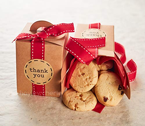 Hayley Cherie - Gift Rustic Treat Boxes with Ribbons and Thank You Stickers (20 Pack) - 4.7 x 3.5 x 3.5 inches - Thick 350gsm Card