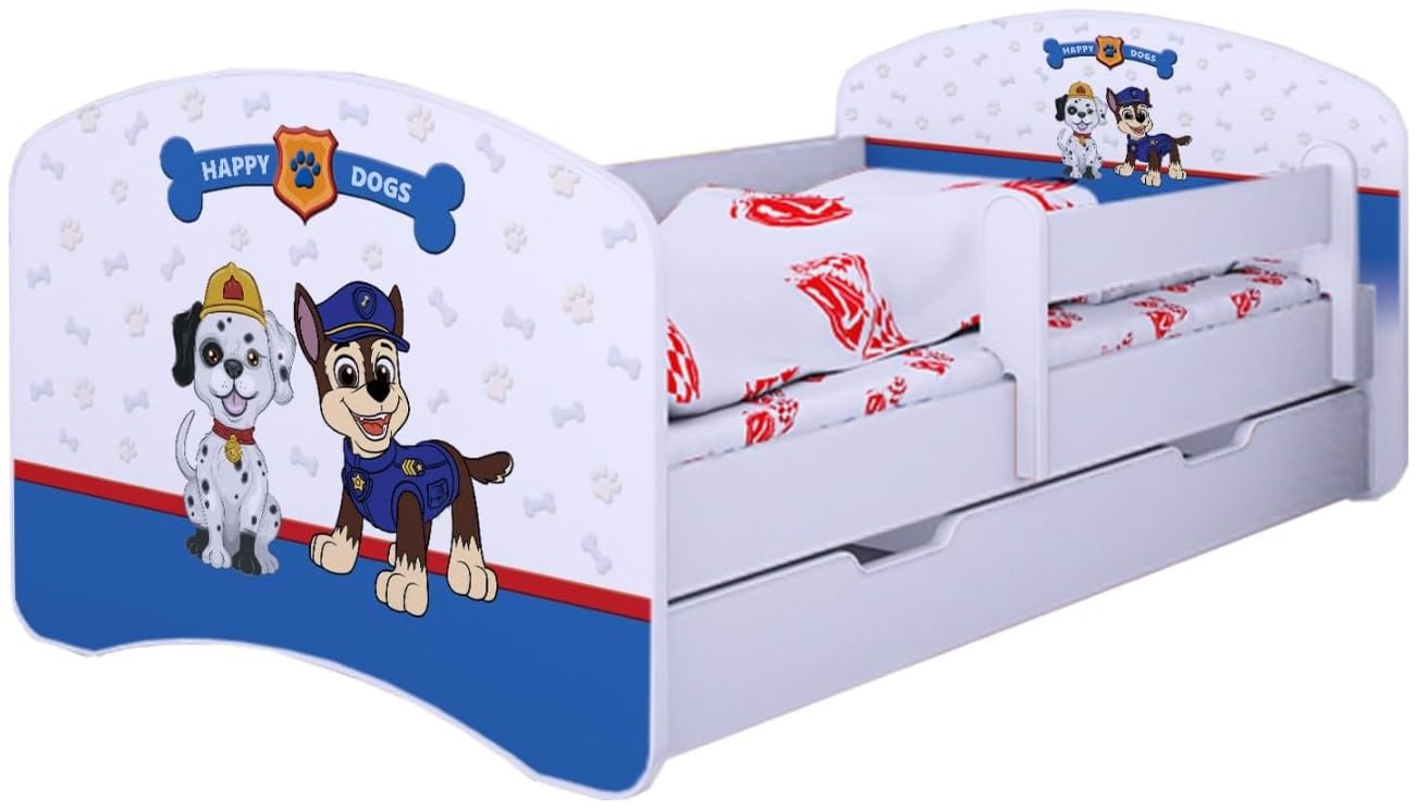 BDW Lit pour enfant Super chien avec matelas et tiroir Protection anti-chute Blanc 140 x 70 cm