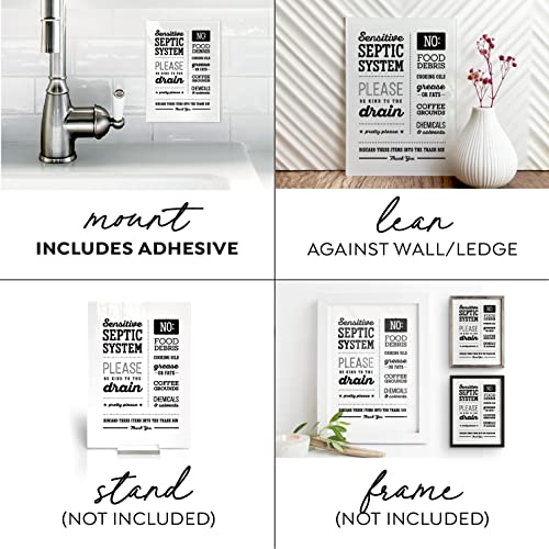 5X7 Inch Sensitive Septic System Please Be Kind To The Drain Designer Kitchen Sign ~ Ready To Stick, Lean Or Frame ~ Premium Finish, Durable #TOP1