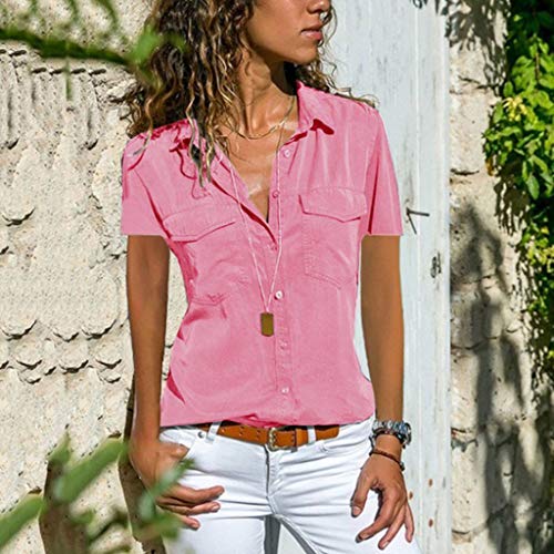 Blusa feminina Limsea com estampa solta e botão, 4 - Pink, X-Large