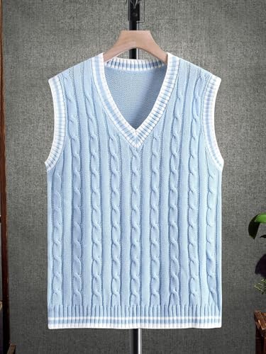 Men's Striped Trim Knit Sweater Vest Sleeveless Colorblock Prom Fashion Knitwear Top for Men2