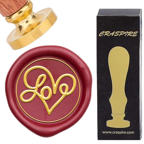 CRASPIRE Love Heart Wax Seal Stamps 30mm Round Sealing Wax Stamps Removable Brass Head with Rosewood Handle for Wedding Valentine's Day Mother's Day Envelopes Invitations Decoration Gift Packing