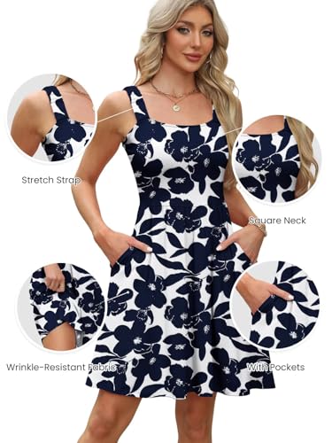 Image of QACOHU Summer Dresses for Women 2026 Sleeveless Square Neck Sundress with Pockets Casual Tank Beach Floral Boho Maxi Dress