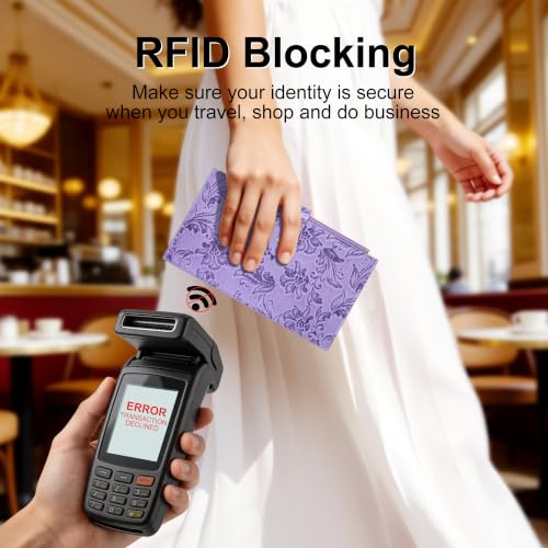 Image of Travelambo Womens Leather Bifold Wallet, Slim RFID Blocking Card Holder
