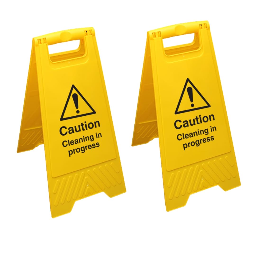 V Safety Caution Cleaning In Progress - Yellow Double Sided Floor Sign Pack of 2