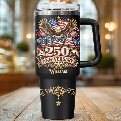 Image of Personalized 250th Anniversary Of America Tumbler - Custom Patriotic USA Flag 1776-2026 Gifts - US Eagle Freedom Tumbler 40OZ A15 - American Flag Independence Celebration Gifts For Men, Women