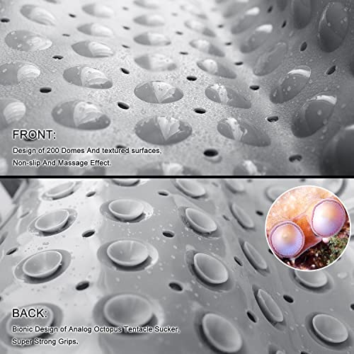 Tapis de bain antidérapant avec trous de drainage et ventouses lavable gris