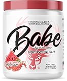 Babe Pre Workout powder for Women | Watermelon Splash | 6g Citrulline, 2g Beta-Alanine, 100mg Hyaluronic Acid, 5mg Biotin and 5 other registered trademarked ingredients | 30 servings | 12.8 OZ