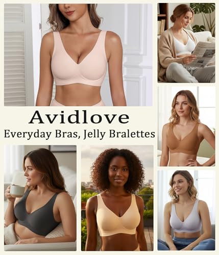 Image of Avidlove Wireless Bras for Women Comfortable Jelly Bra Deep V Seamless Bralette Full Coverage Padded Bralette Everyday