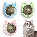 TOMAN 3 Pack Catnip Lick Balls Toys for Cat, Cat Toys For Indoor Cats Adult, Kitten , Cat Teeth Cleaning, Natural Cat Toy,Rotatable Catnip Ball (Pink + Blue +Green)