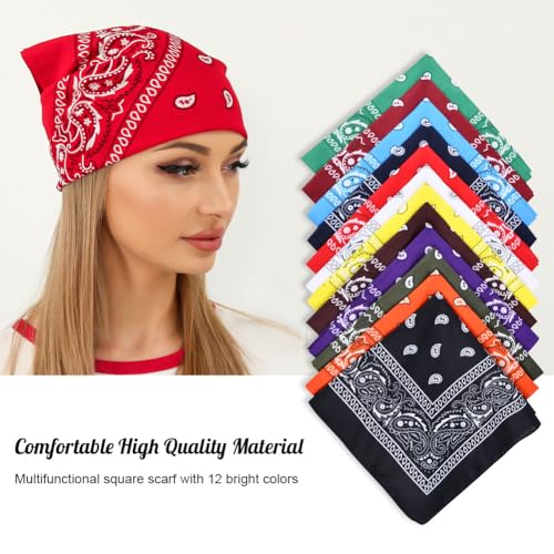 Aomig Bandana Damen Herren,12 Stück Nickitücher Kopftuch Halstuch Männer, Unisex Tuch Bindetuch, Headwear Haar Schal Paisley Muster(55 x 55 cm)