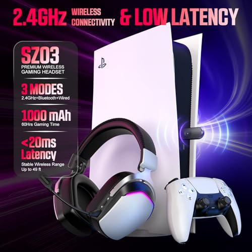 RGB Wireless Gaming Headset with 60H Playtime, 7.1 Surround Sound & Noise-Cancelling Mic - Compatible with PS5/PC/Xbox - Over-Ear Comfort Design - Image 3