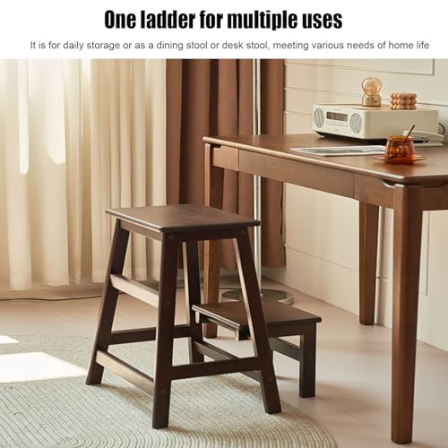 Taburete de madera de 2 niveles, diseño plegable que ahorra espacio para un alcance seguro en el hogar, cocina, biblioteca