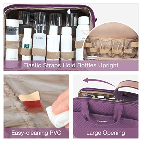 BAGSMART Large Toiletry Bag, Travel Makeup Organizer Water-resistant Makeup Cosmetic Bag Travel Bag for Accessories, Shampoo, Full Sized Container, Toiletries (Purple, Large) - Image 6