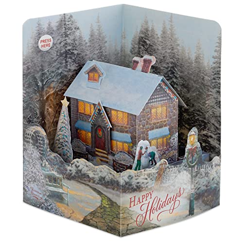 Hallmark Paper Wonder Musical Christmas Card Thomas Kinkade Snowy Cottage with Deck the Halls Sound Classic Multicoloured