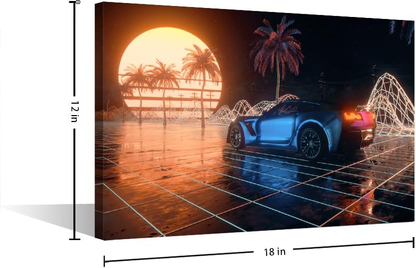 Miniatura 2 de Cyberpunk City Through Neon - Cuadro abstracto para decoración de pared, 1 panel, fondo retro de los años 80, decoración de pared para dormitorio,