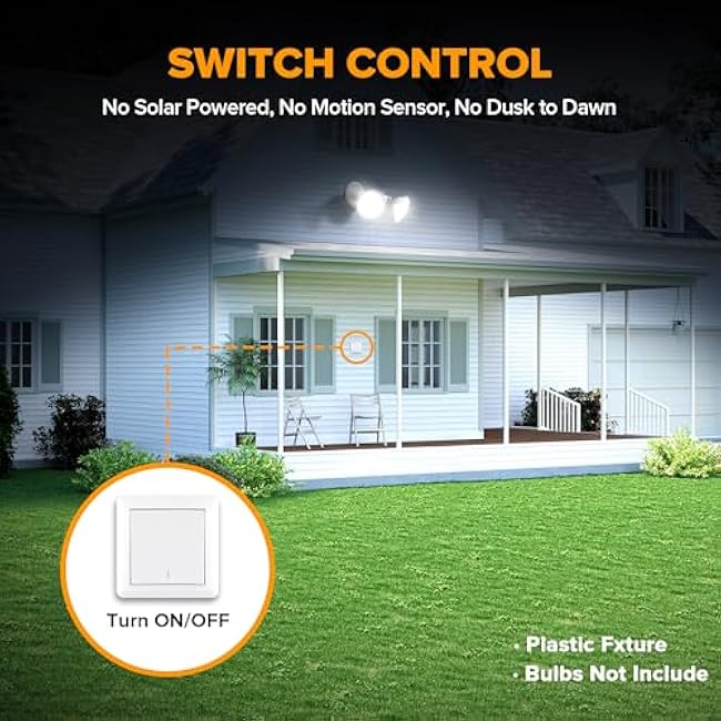 LUTEC 6 Pack Adjustable Twin Par Holder Outdoor Flood Lights, Switch Controlled Security Lights, Floodlights Fixture, Waterproof Exterior Max 300 Watt Par38 Flood Light for Garage, Yard, Porch-White