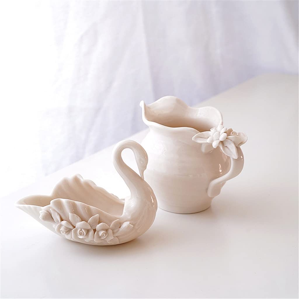 Beżowy zestaw do herbaty ozdoba kwiatowa ceramiczny czajniczek mlecznik do mleka kubek do herbaty zestaw do herbaty podwieczorek (C jak na zdjęciu)