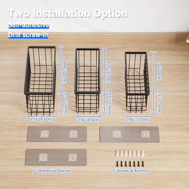 3 Pack Adhesive Cabinet Door Organizer, Lid Organizers Inside Cabinet Food Container/Tumbler Lid Organizer and Storage Cup Lids Holder for Kitchen & Bathroom Wall Mounted(Black)